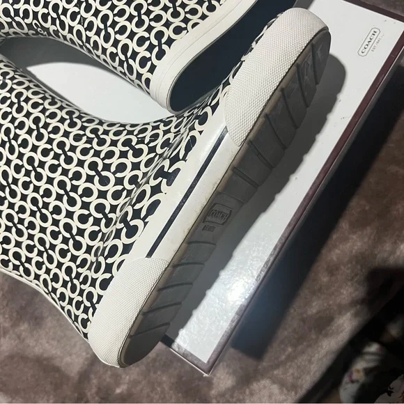 Coach Ursula Monogram Black and White Rain Boots - Picture 3 of 10